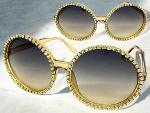 OVERSIZED EXCUPATED Funky Retro Bling SONNENBRILLE X-Large Big Round Tan Frame - Bild 1 von 6