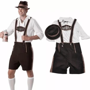 German Oktoberfest Costume Mens Bavarian Lederhosen Short Beer Guy Fancy Dress - Picture 1 of 22