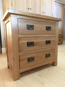 Oakvale 3 Drawer Chest - Compact Bedroom Drawers - Low 80cm Wide - Picture 1 of 12