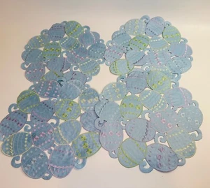 4 Polyester Fabric Easter Egg Cutout Blue Placemats 14.5" Round - Picture 1 of 14