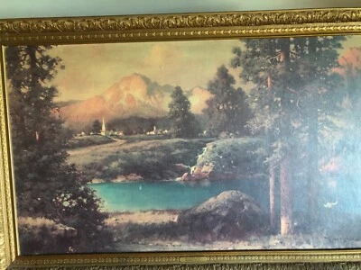 Vtg Robert Wood **PEACEFUL COVE" 44X29" Framed Litho Print on Textured Board - Image 1 of 2