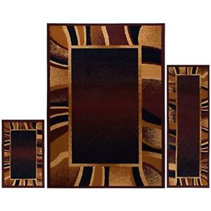 AREA RUG Contemporary Modern Border Brown Beige Black 3 Piece Set HOME DYNAMIX