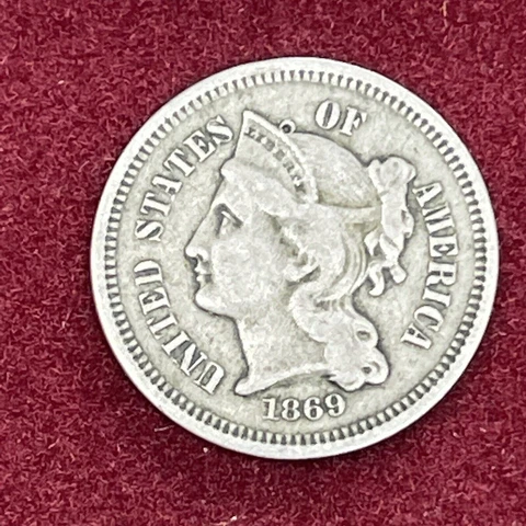1869 Three Cent Piece Nickel 3c Better Grade #34543 Cover