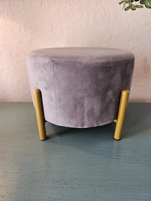 Modern Design Lavender Velvet FootStool/Ottoman W/Mustard Frame-Very Good - Image 1 of 4