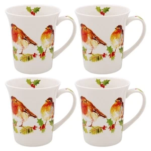 Winter Rotkehlchen 4er Set Keramiktassen Geschenkbox Festlich Rotkehlchen - Bild 1 von 3