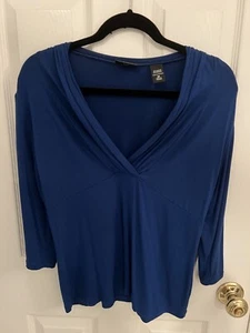 New York Company Stretch Women's Navy Top 3/4 Sleeve Blouse Size Medium - Picture 1 of 4