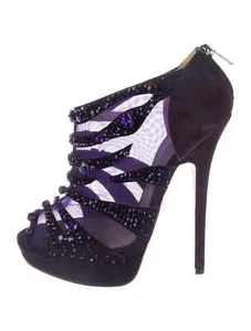 JIMMY CHOO Purple Suede Mesh Animal Print Crystal Pumps Size 9 IT 39 Good Cond. - Picture 1 of 5
