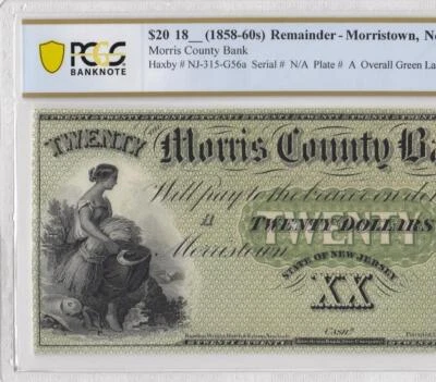 1858-60 STATE OF NEW JERSEY "MORRISTOWN" $20 **X-RARE** (( PCGS 66 PPQ )) - Image 1 of 4