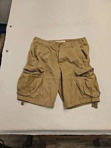 Abercrombie & Fitch Mens 31 x 10" Distressed Khaki Cargo Shorts Button Fly - Picture 1 of 10