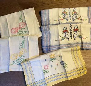 Lot of 5 Vintage Embroidered Tea/Fingertip Towels Guest Floral - Picture 1 of 10