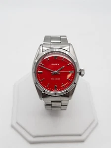 RARE $12,000 ROLEX 34mm Oyster Perpetual RED DIAL SS Mens Watch SERVICED - Picture 1 of 8