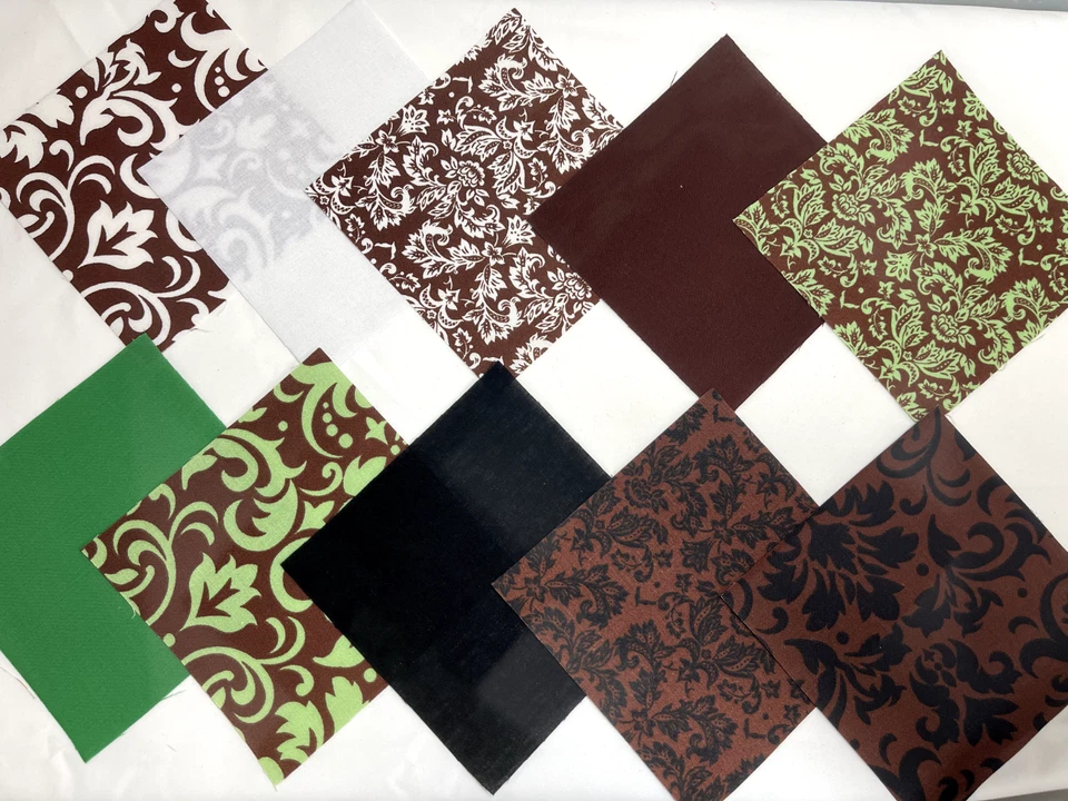 40 5" Quilt Fabric Squares Quilting Charm Pack Brown & Green Damask - Image 1 of 1