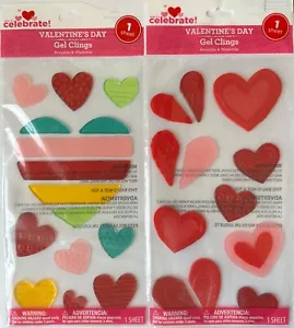 Set Of 2 Valentine's Day Red Pink Hearts Window Gel Clings Teacher Supply Decor - Picture 1 of 1