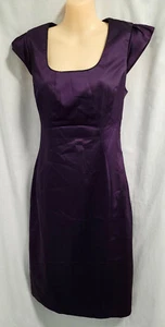 CUE Satin Aubergine Pleated Lower Back Sheath Dress Size 10 - Picture 1 of 7