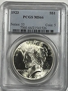 Dollaro della pace 1923: PCGS MS66 bianco fiammeggiante - Foto 1 di 2