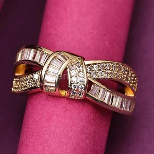 2ct Round Cut Moissanite Bow Design Women Engagement Ring 14k Yellow Gold Plated - Picture 1 of 1