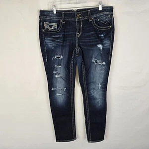 Vigoss The Chelsea Boyfriend Jeans Women's 16 Blue Dark Wash Distressed - Picture 1 of 21