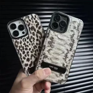 Genuine Leather Case for iPhone 15 Pro Max Alligator Python Bracket Armor Cover - Picture 1 of 36
