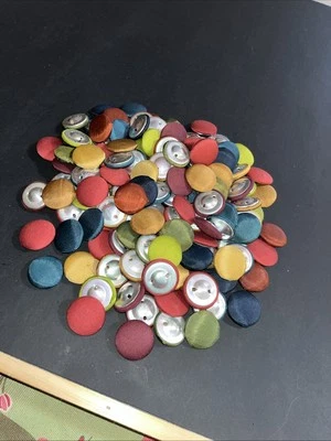 136 Domed Fabric Buttons Shank Metal Back Fall Hues Blue Yellow Red Green - Image 1 of 4