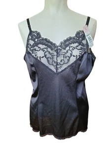 Vintage Vassarette Large Black Top Half Slip Slip Nylon Lace Neu USA - Bild 1 von 7