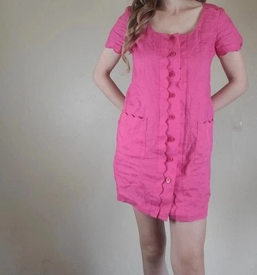 Mujer Juicy Couture Vestido Rosa Lino Con Botones Talla 2 Foto 1 de 4