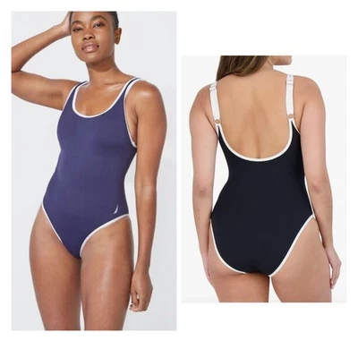 Nautica Navy Blue White Contrast Trim One-Piece Swimsuit XL NWT - Image 1 of 4