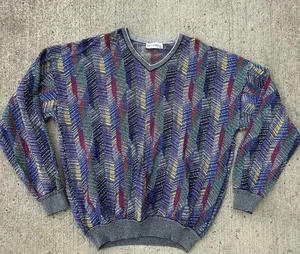 Vintage St. Croix Shop Men’s Multicolored Sweater Abstract Cotton Sz L Long USA - Picture 1 of 7