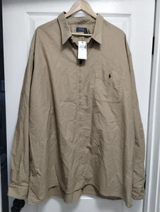 NWT Polo Ralph Lauren Garment Brown Beige Tan Dyed Oxford Overshirt zip 4XLT - Picture 1 of 7