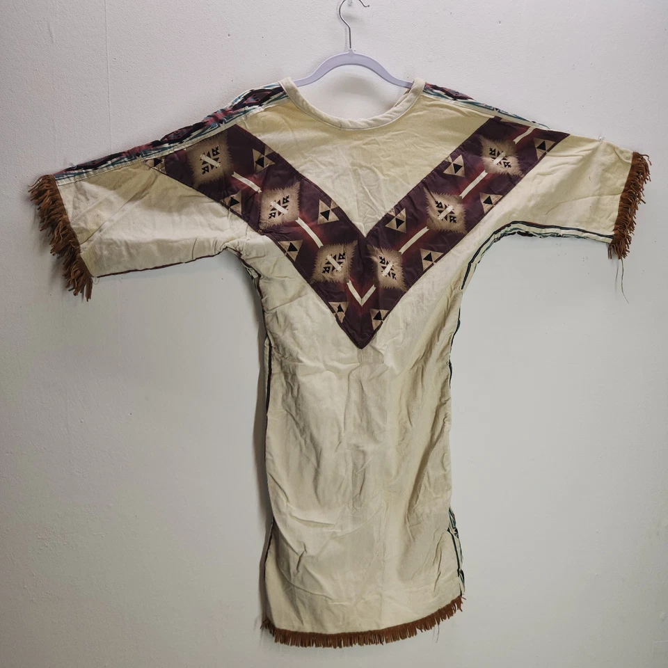 Vestido túnica de veludo vintage feito à mão tema nativo americano design tribal SW - Imagem 1 de 4