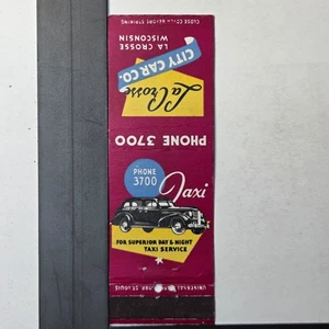 La Crosse City Car Co. Wisconsin Vintage Taxi Service Matchbook - Picture 1 of 3