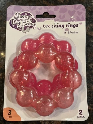 2 Pc Baby Teething Ring Water Filled Teether Chewing Toy BPA Free Soothing Gums - Image 1 of 3