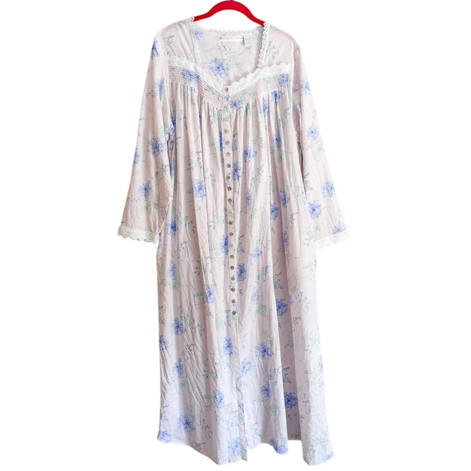 Eileen West Floral Nightgown Ballet Cottagecore Country Long Sleeve Lace Prairie - Image 1 of 4