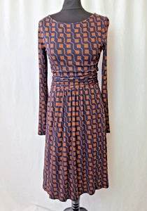 Boden 'Abigail' Midi Dress Long Sleeved Jersey Brown Blue Women's UK8 NWT C4517 - Picture 1 of 9