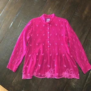 Johnny Was Blumen Zoya Biesen bestickt Langarm Bluse Boho C19323 Gr. L - Bild 1 von 8