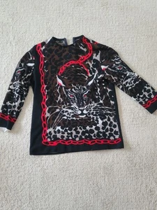Vintage 70s Snow Leopard Shirt Womens Med Black Red Chains Brookvally Fairfield - Picture 1 of 12