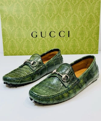 Mocasines/conductores Gucci Jordaan 345389 de cuero de cocodrilo verde talla 8,5 Foto 1 de 4