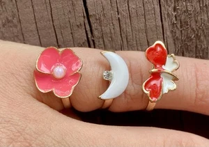 Girls Jewelry Set Of Flower, Moon, Butterfly Adjustable Rings - Picture 1 of 5