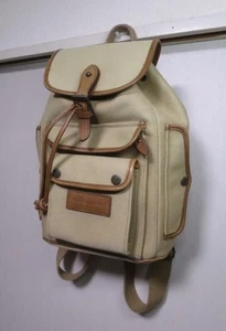 POLO RALPH LAUREN Unisex Safari Backpack Beige Brown Vintage Canvas Leather - Picture 1 of 10