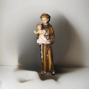 "Estatuilla de San Antonio de madera pintada tallada a mano de Dolfi Santini de colección con etiqueta 8,5""" - Imagen 1 de 7