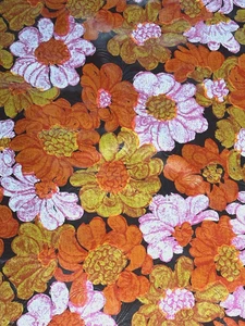 Tela de tapicería de vinilo vintage años 60 MOD Flower Power rosa naranja oro 53,5" x 5 yardas - Imagen 1 de 21