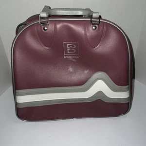 Vintage Brunswick Bowling Bag Pink Mauve Grau Welle Retro Einzelkugel mit Metallgestell - Bild 1 von 12