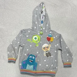 Disney 100 Pixar Hoodie Boys Size 7 Gray Monsters Inc Up Sulley Mike Wazowski - Picture 1 of 9