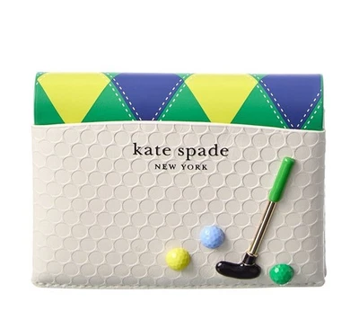 Estuche para tarjetas de cuero Kate Spade Golf Tee Time - blanco múltiple Foto 1 de 4