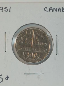1951 Canada 5 cents coin Discovery of Nickel circulated - Picture 1 of 5