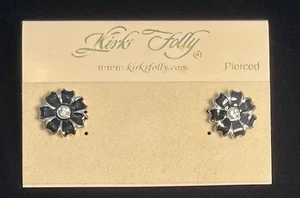 KIRKS FOLLY SCHWARZE PERFEKTE BLÜTENBLÄTTER CZ EMAILLE SILBERFARBENE OHRRINGE - Bild 1 von 6