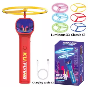 Red Led Light Up Pull String UFO Flying Saucer Disc Adults/Kids Toy - Picture 1 of 9
