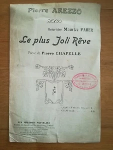 Ancienne Partition Le plus joli rêve - Pierre Arezzo - Poésie de Pierre Chapelle - Imagen 1 de 3