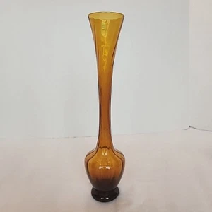 Vintage Amber Glass Bud Vase Swirl Neck - Picture 1 of 9