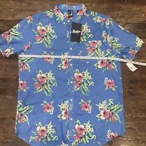 BKLYN Athletics Shirt Men's XXL Blue Hawaiian Button Down Short Sleeve Tropical - Picture 1 of 8