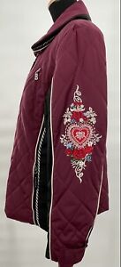 Bogner Womens Ski Quilted Jacket Coat Heart Wine Purple Embroidered Size 8